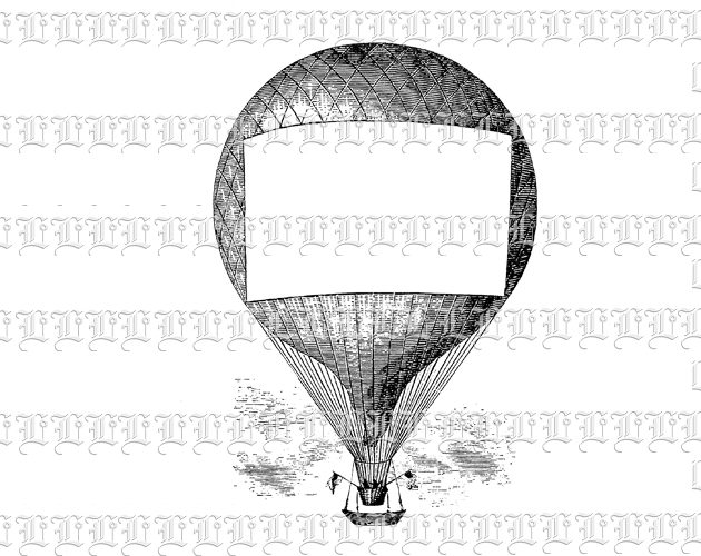 19th Century Retro Ad Illustration Clip Art Antique Hot Air Ballon Victorian Advertising Banner Blank Vintage Graphic