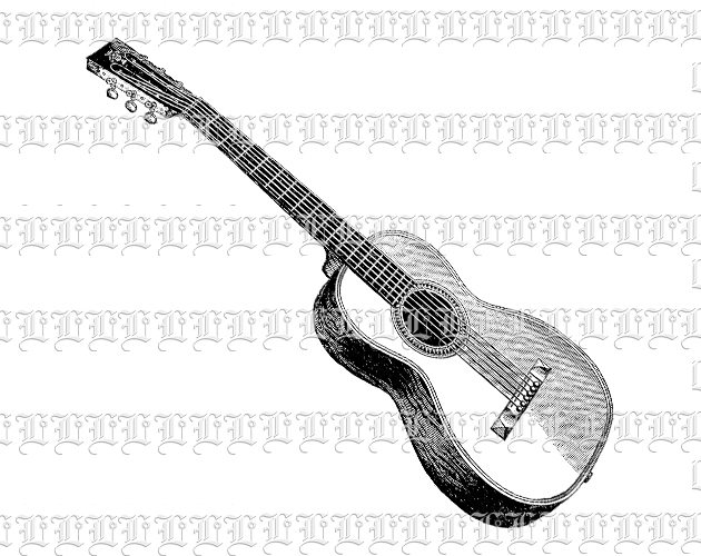 Acoustic Guitar Vintage Clip Art Illustration High Resolution 300 dpi.