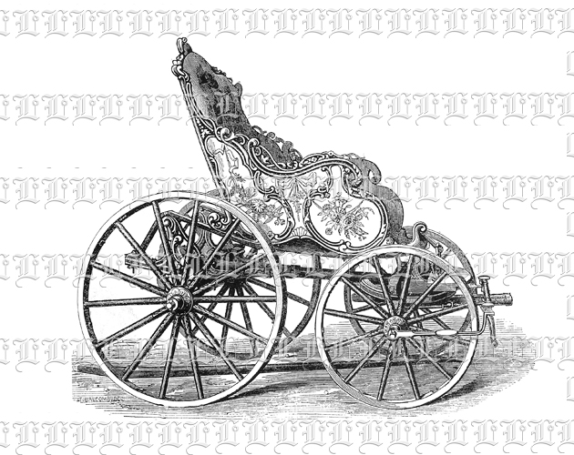 Antique Ornate Four Wheel Carriage Chariot Vehicle Vintage Clip Art Illustration High Quality 300 dpi.