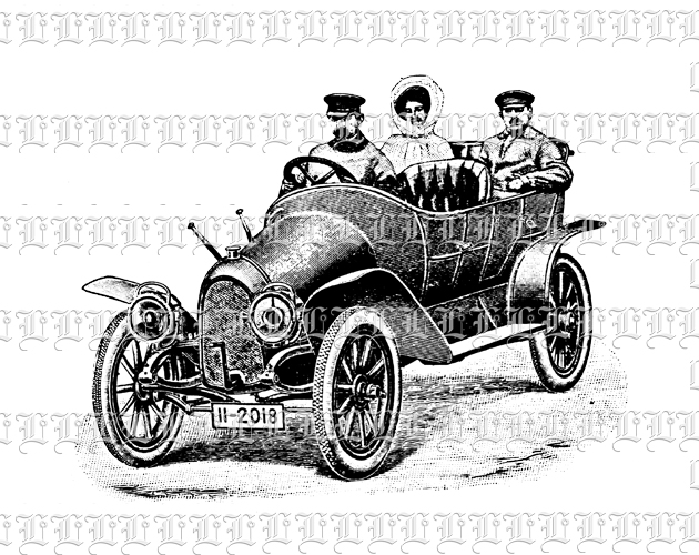 Victorian Vehicle Automobile Car With Passangers Vintage Clip Art Illustration High Resolution 300 dpi