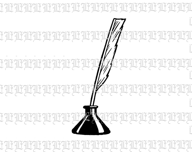 Quill Pen - Feather and Ink Vintage Clip Art Illustration High Resolution 300 dpi.