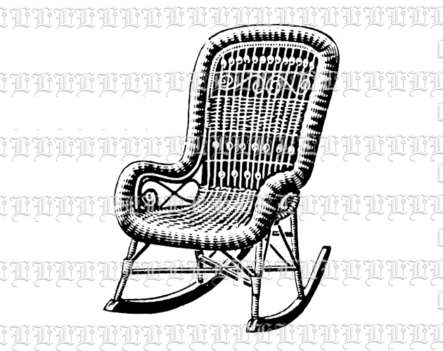 Antique Adorned Straw Rocking Chair Vintage Clip Art Illustration High Quality 300 dpi.