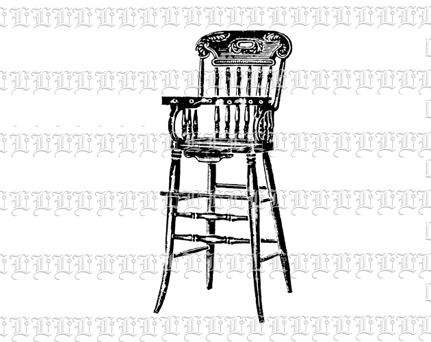 Adorned Antique Wooden High Chair Children Furniture Vintage Clip Art Illustration Print or Digital Use