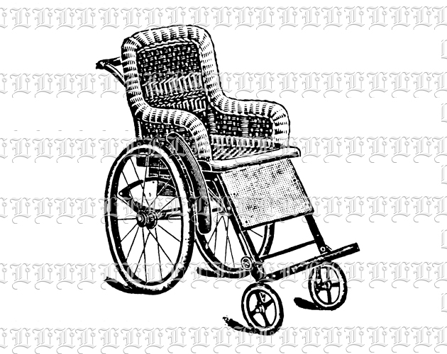 Antique Straw Wheelchair Vintage Clip Art Illustration High Resolution 300 dpi