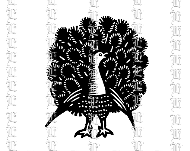 Peacock or peafowl antique motif detail folk india art illustration