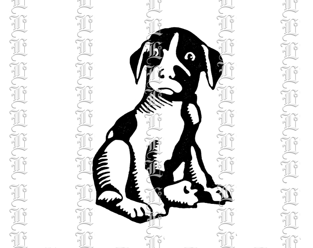 Black and white puppy dog labrador illustration vintage clip art