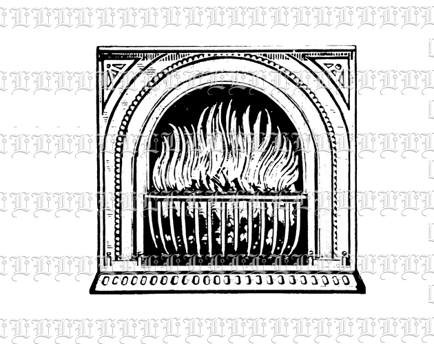 Antique Fireplace Vintage Clip Art Illustration High Resolution 300 dpi.