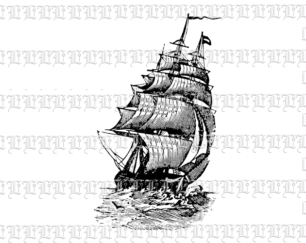 Vessel Boat Ship Decorative Vintage Clip Art Illustration High Resolution 300 dpi.