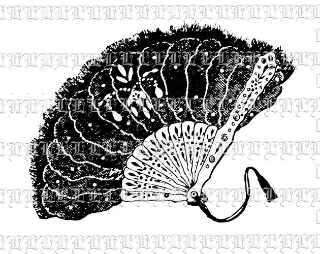 Antique Embellished Hand Fan Vintage Clip Art Illustration High Resolution 300 dpi