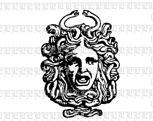 Medusa Head with Snakes Decorative Vintage Clip Art Illustration High Resolution 300 dpi.