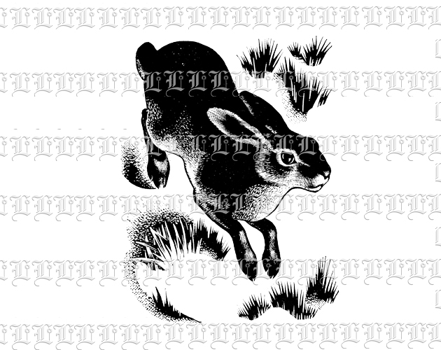 Hopping Bunny Black Rabbit Vintage Illustration Clip Art Digital High Resolution 300 dpi