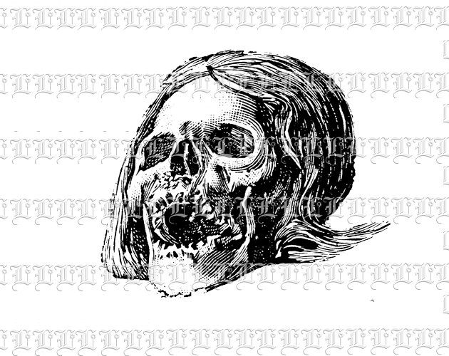 Human Skull With Hair Open Jaw Vintage Clip Art Illustration High Resolution 300 dpi