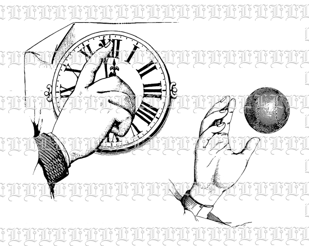 Hand Gestures Clock Setting Ball Play Catch Vintage Digital Clip Art Illustration Printable Image