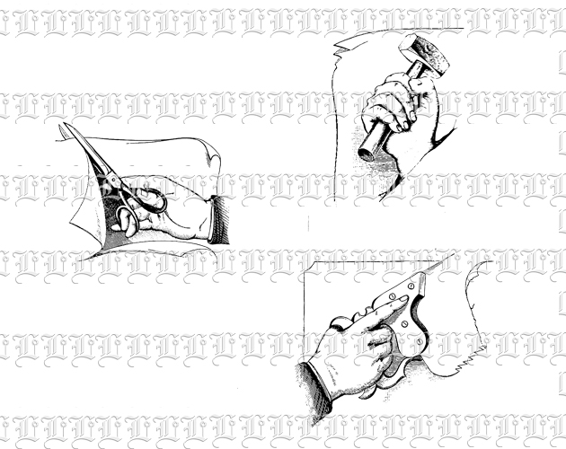 Hand Gestures Cutting, Sawing, Hammering Vintage Clip Art Illustration Printable Digital Image