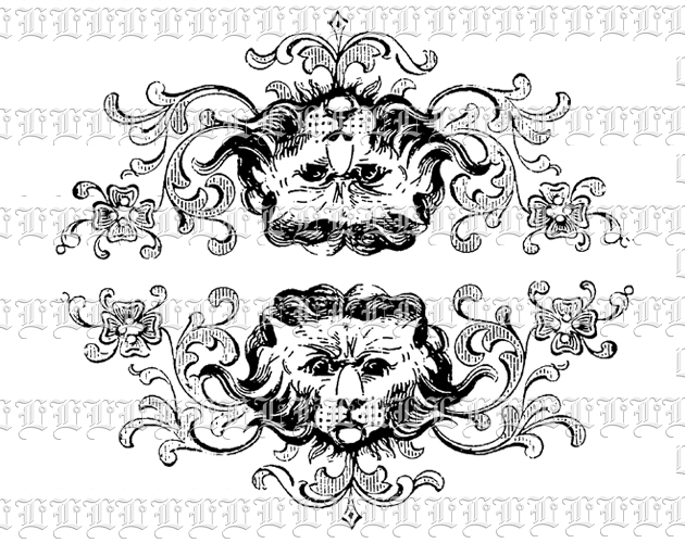 Antique Ornament Historic Decorative Border Lion Detail Vintage Clip Art Printable Image Digital Illustration