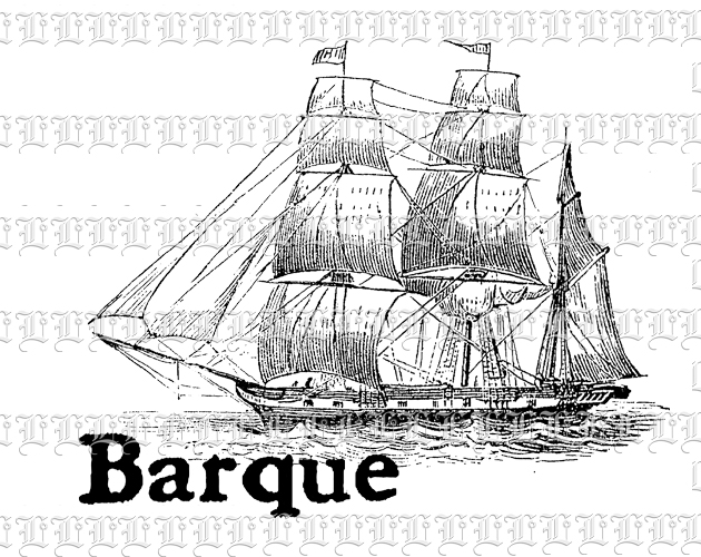 Antique Boat barque vintage black and white clip art illustration